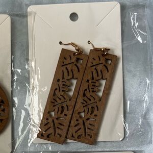 wood monstera earrings